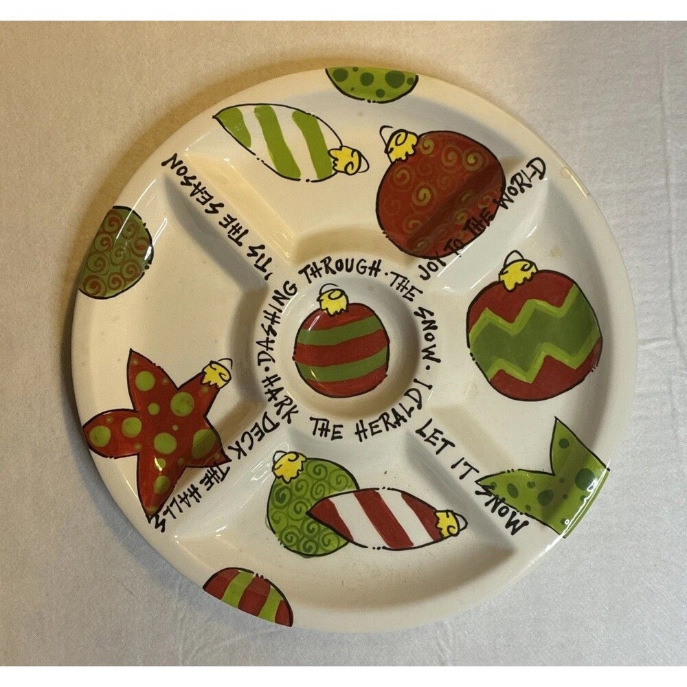 T Cabela Too Magnolia Lane Collection Christmas Chip And Dip Serving Plate